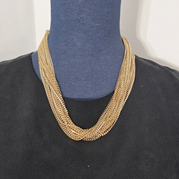 Gold Multi Strand Chain and Rhinestone Necklace - Picture 9 of 9
